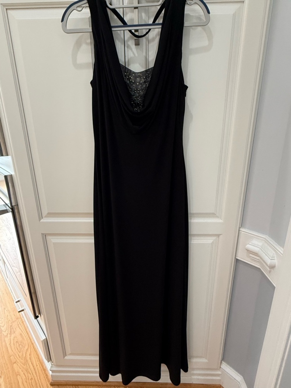 Calvin Klein Black Sleeveless Cowl Neck Maxi Dress with Embellished Mesh Insert